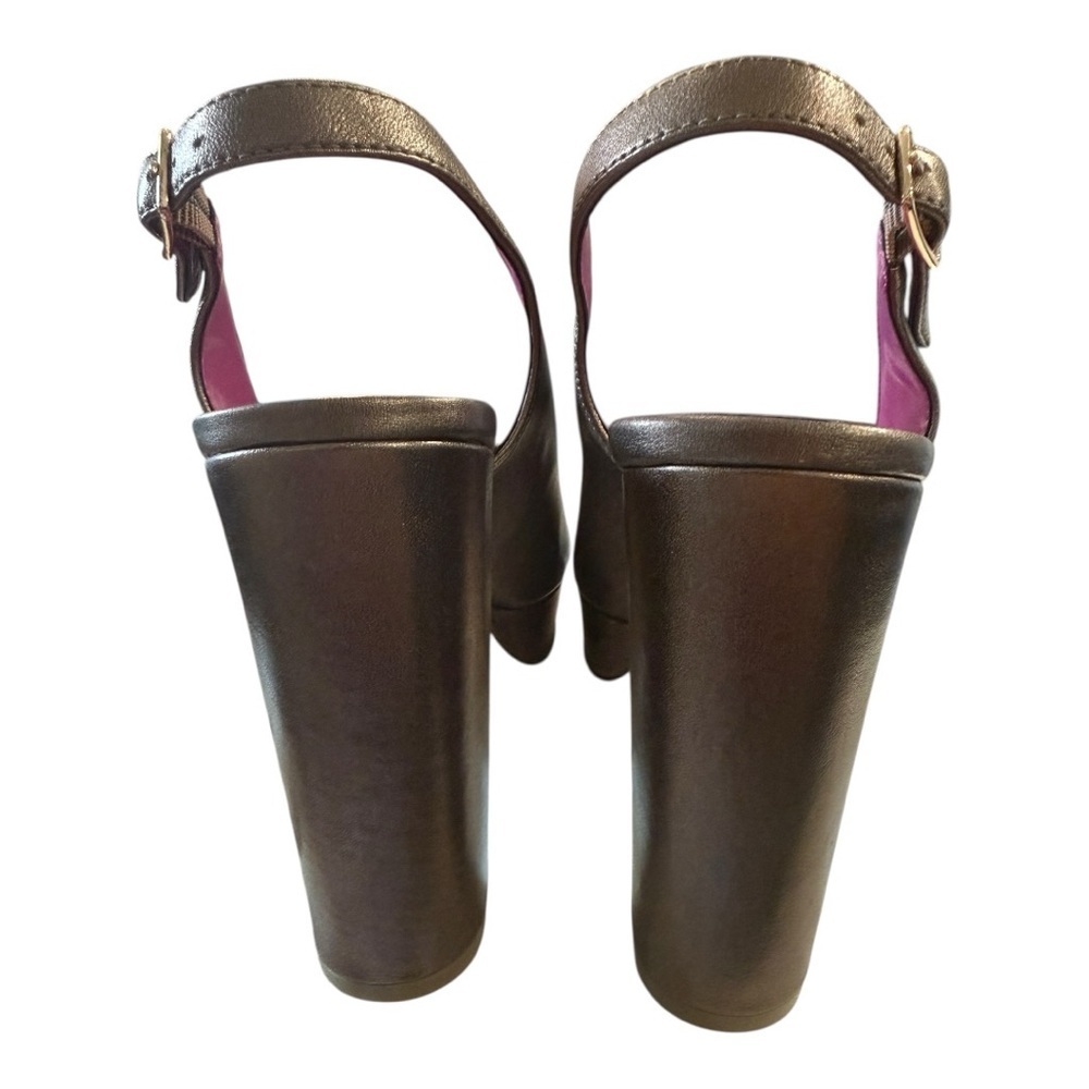 Trina Turk Leather Joni Platform Heels Bronze Size 8 Brand New - Picture 13 of 15
